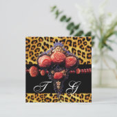 INVITATION ROSES CORAIL NOIR ROUGE, MONOGRAMME PEAU DE LÉOPAR (Debout devant)
