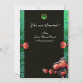 INVITATION ROSES CORAIL ROUGE, DAMAS BLEU NOIR VERT MONOGRAMM (Dos)