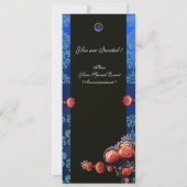 INVITATION ROSES CORAIL ROUGE, DAMAS MONOGRAMME BLEU AQUA NOI (Dos)