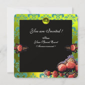 INVITATION ROSES CORAIL ROUGE, DAMAS MONOGRAMME NOIR VERT JAU (Dos)