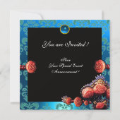 INVITATION ROSES CORAIL ROUGE, MONOGRAMME DAMAS BLEU AQUA NOI (Dos)