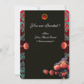 INVITATION ROSES CORAIL ROUGE, MONOGRAMME DAMASSÉ NOIR BLEU T (Dos)
