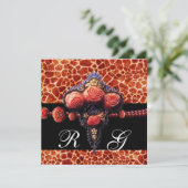 INVITATION ROSES CORAIL ROUGE NOIR, MONOGRAMME PEAU DE GIRAFE (Debout devant)