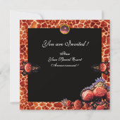 INVITATION ROSES CORAIL ROUGE NOIR, MONOGRAMME PEAU DE GIRAFE (Dos)