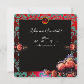 INVITATION ROSES CORAIL ROUGE OR, MONOGRAMME DAMAS BLEU NOIR (Dos)