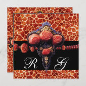 INVITATION ROSES CORAIL ROUGES NOIRS, PEAU DE GIRAFE MONOGRAM (Devant / Derrière)