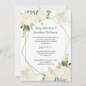 Invitation Roses Crème Blanc Or Géométrique Réception uniquem (Devant)