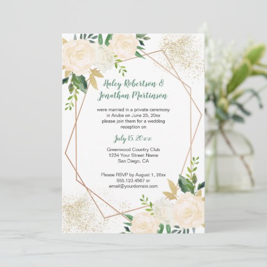 Invitation Roses Crème Blanc Or Géométrique Réception uniquem (Debout devant)