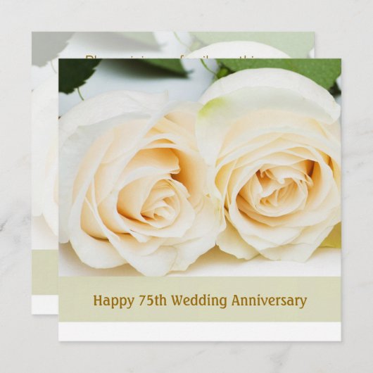 Invitation Roses crème blanches, 75e anniversaire de mariage (Devant / Derrière)