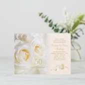 Invitation Roses crème blanches, cœurs 50e anniversaire de ma (Debout devant)