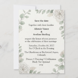 Invitation Roses Crème, Feuillage d'Eucalyptus, Ligne Botaniq