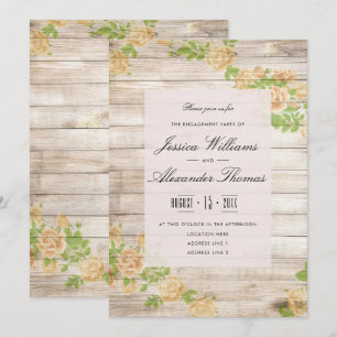 Invitation Roses d'abricot nostalgiques sur bois pour fiançai