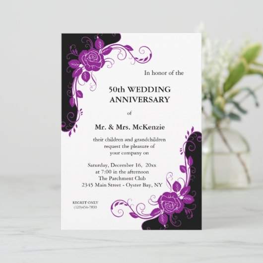 Invitation Roses d'anniversaire (violet) (Debout devant)