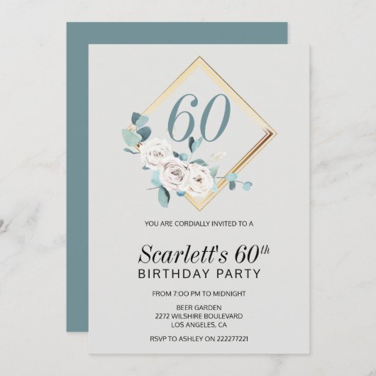 Invitation Roses dans un cadre Anniversaire (Devant / Derrière)