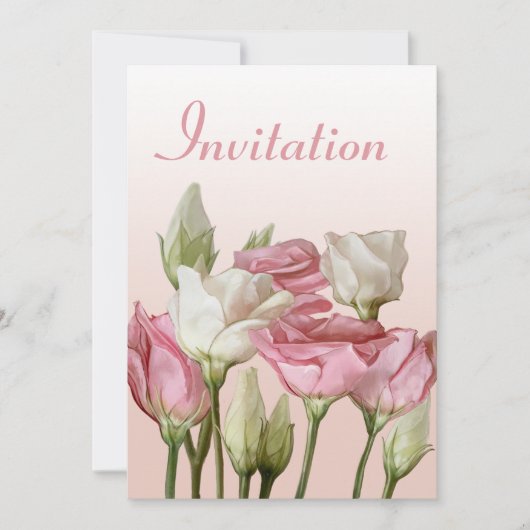 Invitation Roses d'aquarelle blanc et rose (Devant)
