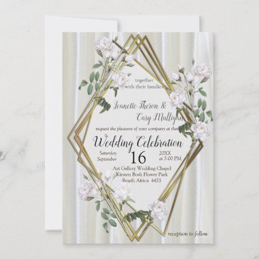 Invitation Roses d'aquarelle blanche peints sur la soie de ch (Devant)