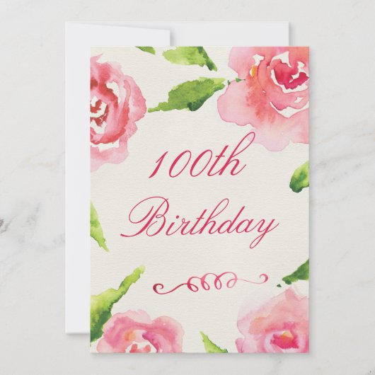Invitation Roses d'aquarelle chic 100e anniversaire (Devant)