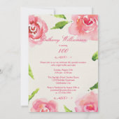 Invitation Roses d'aquarelle chic 100e anniversaire (Dos)