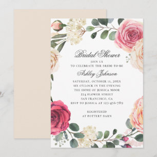 Invitation Roses d'aquarelle. Elégante douche à nuptiale flor