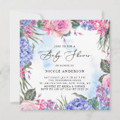 Invitation Roses d'aquarelle et Baby shower d'Hydrangeas (Devant)