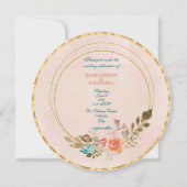 Invitation Roses d'aquarelle et cadre géométrique or (Devant)