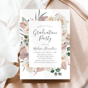 Invitation Roses d'aquarelle et fête de graduation des orchid
