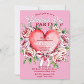 Invitation Roses d'aquarelle et fête de la Saint-Valentin (Devant)