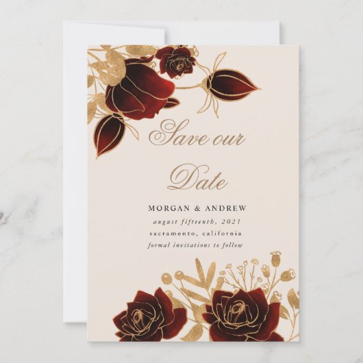 Invitation Roses D'Aquarelle Or Enregistrer La Date Invitatio (Devant)