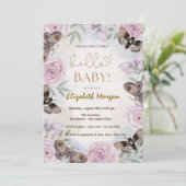 Invitation Roses d'aquarelle papillons Baby shower des points (Debout devant)