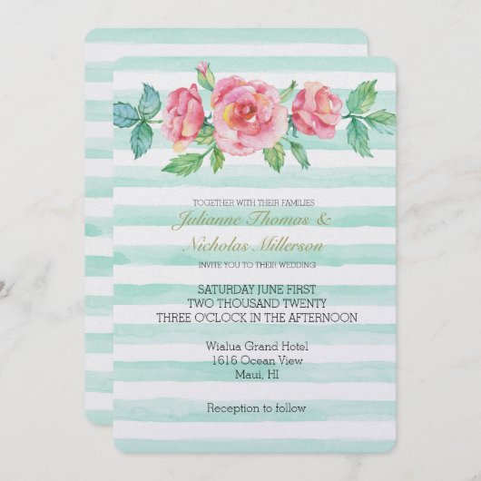 Invitation Roses d'aquarelle rose Mariages de pintes (Devant / Derrière)