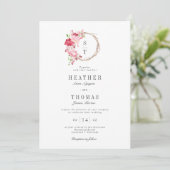 Invitation Roses d'aquarelle rouge Monogramme Mariage de cour (Debout devant)