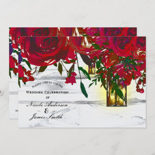 Invitation Roses d'aquarelle rouge romantique et Mariage de l