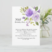 Invitation Roses d'aquarelle violet, personnalisable 50e anni (Debout devant)