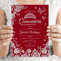 Roses d'argent rouges Papillons Quinceanera