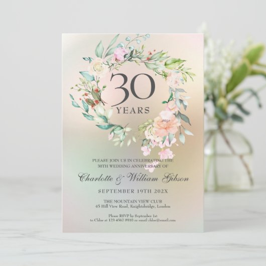 Invitation Roses de 30e anniversaire de mariage Fleurs perles (Debout devant)