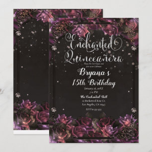 Invitation Roses de Baie Enchantées Fleur de Quinceañera Fonc