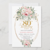 Invitation Roses de blush Boho intemporelles pour 80e anniver (Devant)