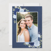 Invitation Roses de Boho bleu marbré Photo Mariage sous-sol (Devant)