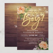 Invitation Roses de bois rustique à chaîne florale Baby showe (Devant / Derrière)