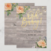 Invitation Roses de bois rustique à chaîne florale Baby showe (Devant / Derrière)