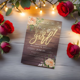 Invitation Roses de bois rustique à chaîne florale Baby showe