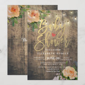Invitation Roses de bois rustique à chaîne florale Baby showe (Devant / Derrière)