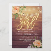 Invitation Roses de bois rustique à chaîne florale Baby showe (Devant)