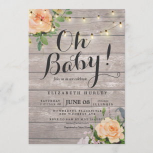 Invitation Roses de bois rustique à chaîne florale Baby showe