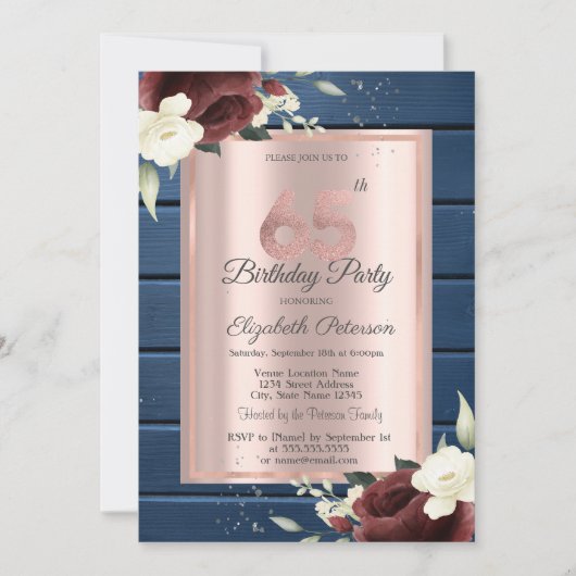 Invitation Roses de Bourgogne, Rose de bois bleu Or 65e anniv (Devant)