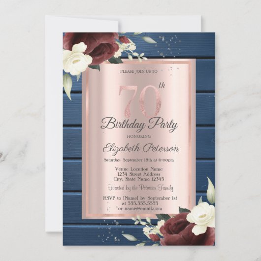 Invitation Roses de Bourgogne, Rose de bois bleu or 70e anniv (Devant)