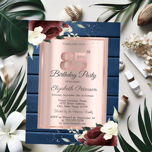 Invitation Roses de Bourgogne, Rose de bois bleu or 85e anniv