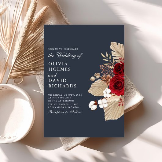 Invitation Roses de Bourgogne sur Midnight Blue