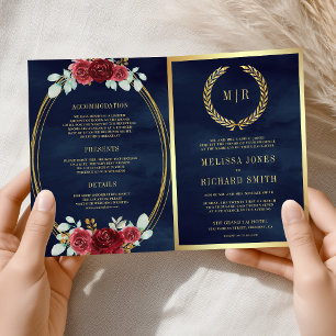 Invitation Roses de Bourgogne Tout en Un Code QR Mariage Mari