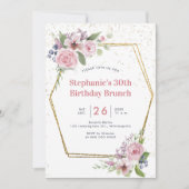 Invitation Roses de cadre fleuri d'or géométrique 30e anniver (Devant)